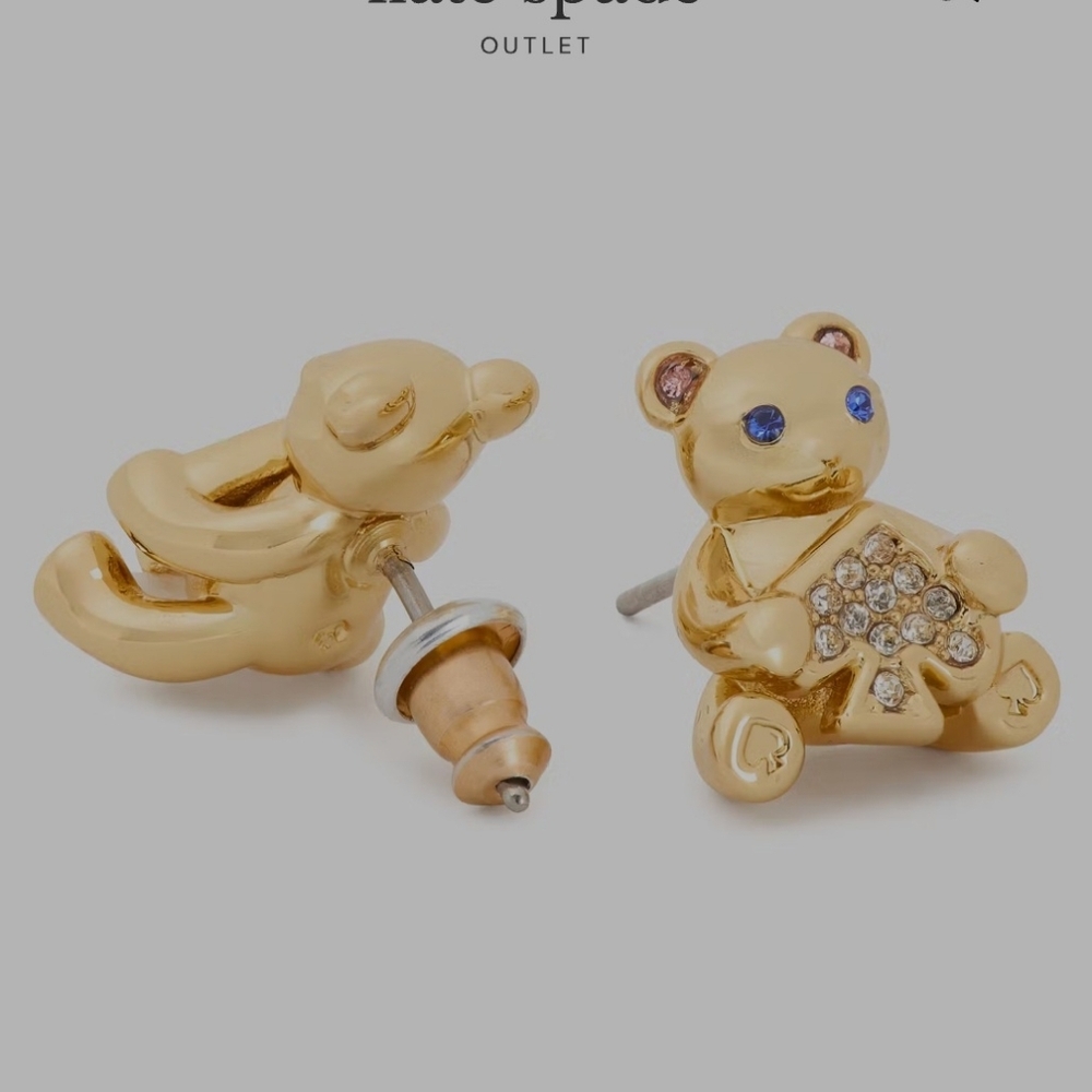 KATE SPADE Oh What Fun Spade Teddy Bear Studs - Picture 3 of 6